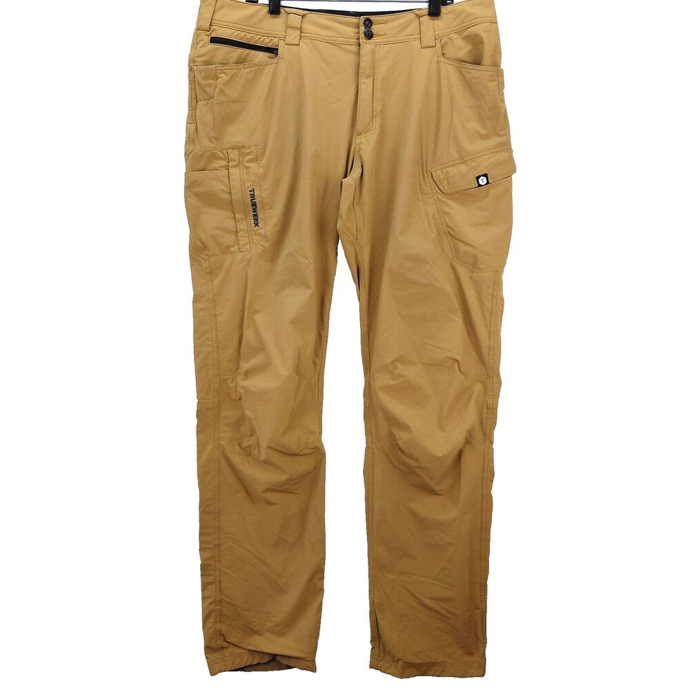 TRUEWERK T1 Werkpants Men 38x36 Brown Cargo Lightweight Stretch Utility Outdoor